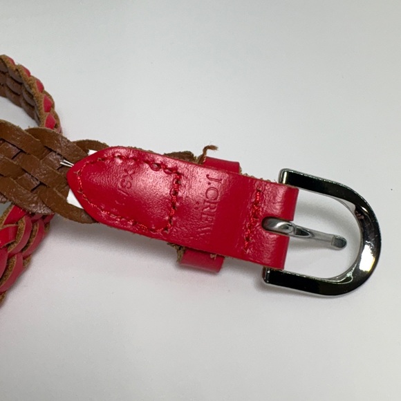 J. Crew Braided Woven Red Women's Thin Belt, Silver Buckle, Size XS/S - Picture 2 of 6